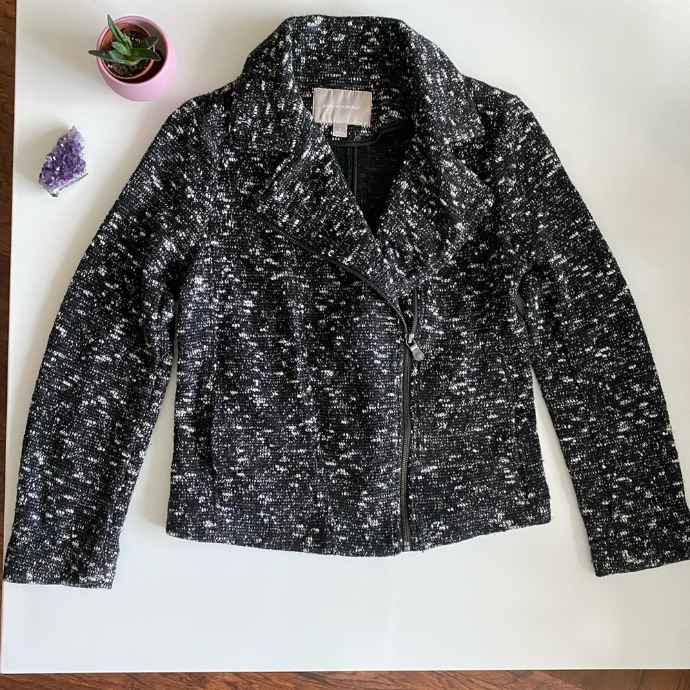 Banana Republic Knit Zip Moto Twead Marled Fall Winter Jacket Coat